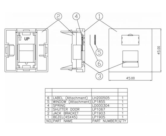 Вставка 45x45 аналог Mosaic для 1 модуля формата Keystone Jack со шторкой Hyperline SIP2-1K-M45-45 35207 – изображение 3