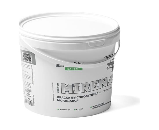 Краска высокостойкая моющаяся супербелая GOODHIM EXPERT MIRENA, 2,4 л/3,72 кг 70910 – изображение 4