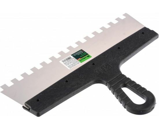 Шпатель из нержавеющей стали, 300 мм зуб 10х10 мм, пластмассовая ручка СИБРТЕХ 85501 – изображение 4