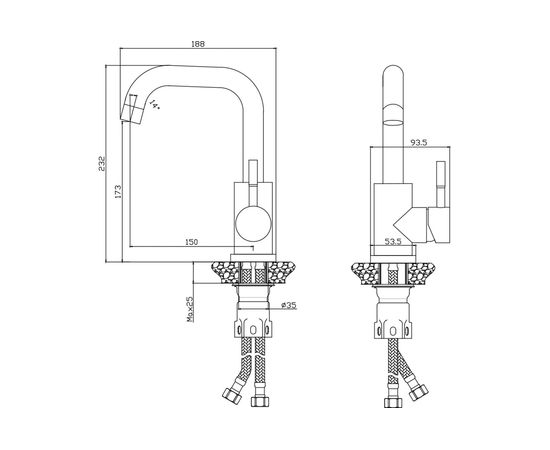 Универсальный смеситель Olives BALEAR нержавеющая сталь, с поворотным изливом 13105BL – изображение 6