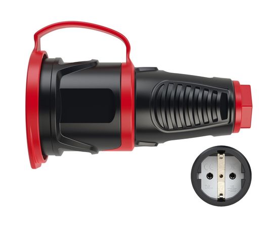 Кабельная розетка PCE 16A 220V 2P+E IP54 с крышкой, корпус черный, крышка и маркер красный 2511-sr 