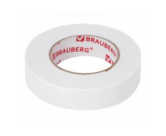 Клейкая двухсторонняя лента BRAUBERG 15 мм х 2 м, на вспененной основе, 1 мм, прочная 606418 