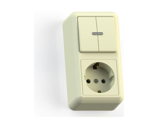 Комбинированный блок Кунцево-Электро ОПТИМА открытой установки, 2 клавиши, выключатель с подсветкой + розетка с з/к БКВР-433 с/к 8089 