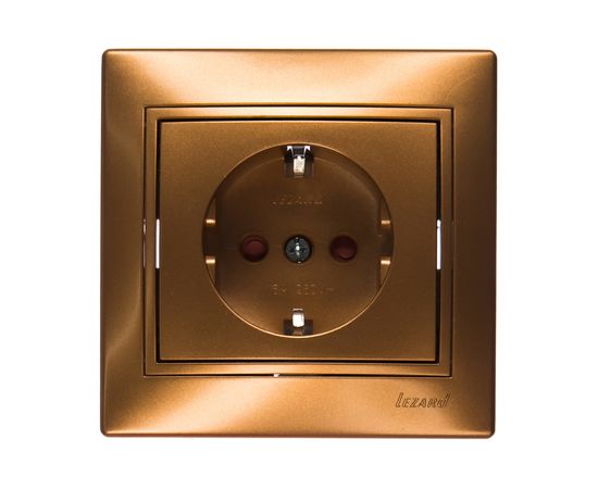 Розетка Lezard, MIRA, с защитой от детей, керамика, золотой металлик, со вставкой, 701-1313-124 