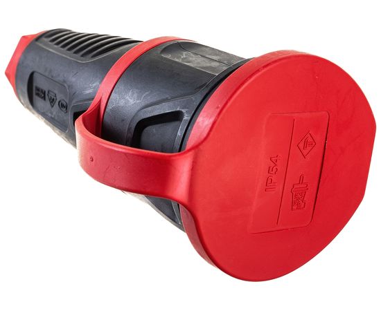 Кабельная розетка PCE 16A 220V 2P+E IP54 с крышкой, корпус черный, крышка и маркер красный 2511-sr – изображение 2