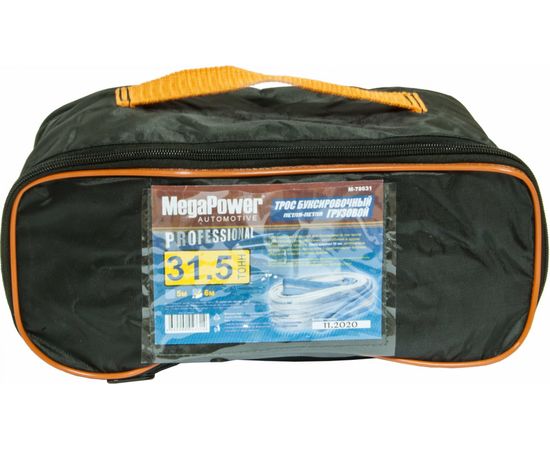 Буксировочный грузовой трос MEGAPOWER 31500 кг, 6 м, ширина 90 мм, петля-петля, в сумке M-78631 – изображение 2