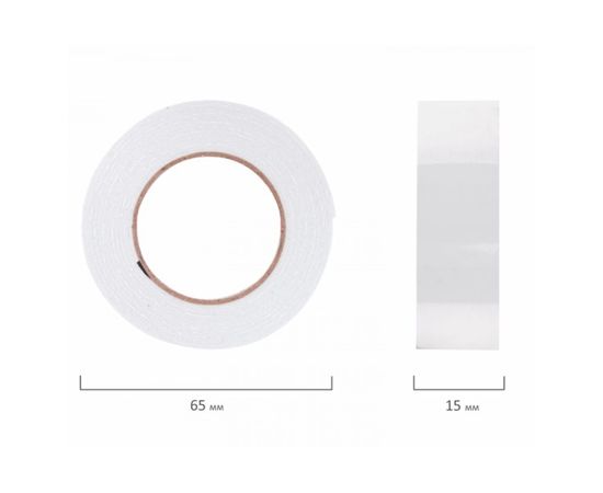 Клейкая двухсторонняя лента BRAUBERG 15 мм х 2 м, на вспененной основе, 1 мм, прочная 606418 – изображение 3