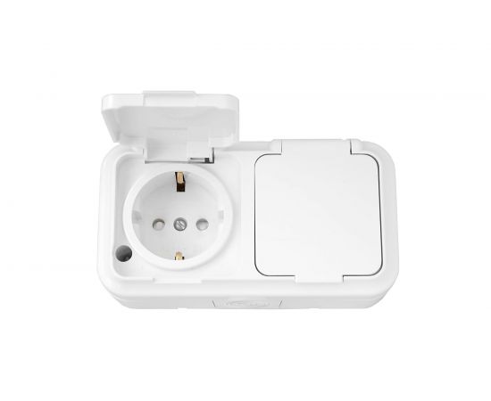Розетка Bylectrica 2-местная ОУ с заз.конт. со шторкой IP54, серия ПРАЛЕСКА АКВА, белый, РА16-103 
