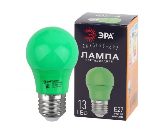 Светодиодная лампа ЭРА ERAGL50E27 LED A503WE27, груша, 13SMD, 3W, E27, для белтлайт, 10/100/3600, зеленый Б0049579 