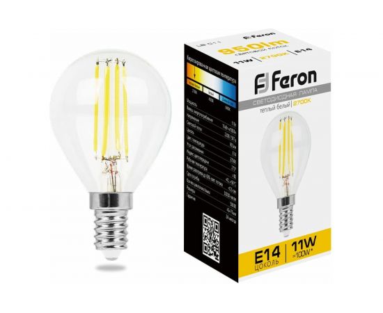 Светодиодная лампа FERON 11W 230V E14 2700K прозрачная, LB-511 38013 
