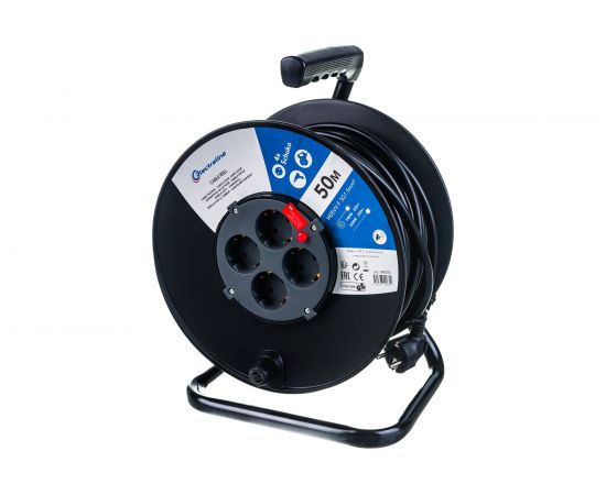 Удлинитель на катушке с защитой от перегрузки, 4 розетки, с заземлением 50м Electraline 49035 