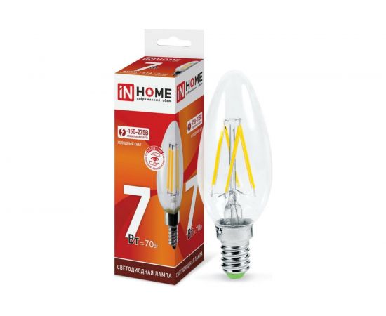 Светодиодная лампа IN HOME LED-СВЕЧА-deco 7Вт 230В Е14 6500К 630Лм прозрачная 4690612029665 