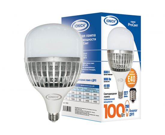 Светодиодная лампа высокой мощности IONICH ProСвет ILED-SMD5730-Т158-100Вт-9000Лм-220В-6500К-Е27/E40 1819 