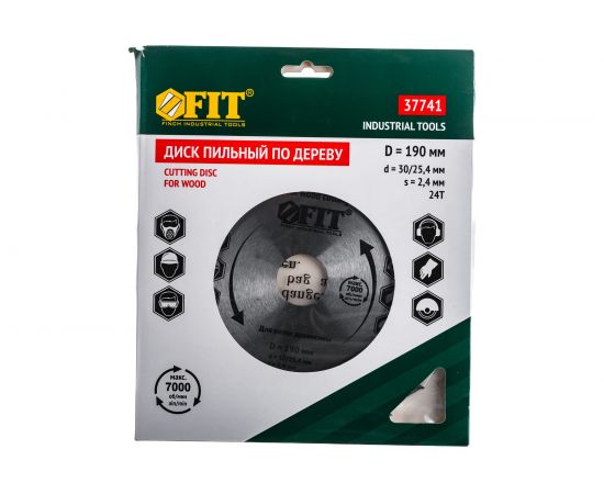 Диск пильный по дереву (190х30 мм; 24Т) для циркулярных пил Fit 37741 