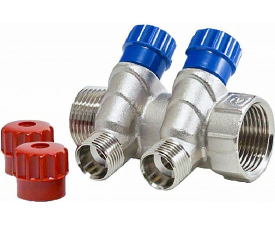 Коллектор с вентилем Valtec 2 выхода 3/4х 1/2 НР, никель VTc.560.N.0502 74965 