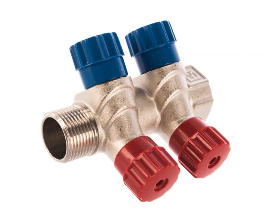 Коллектор с вентилем Valtec 2 выхода 3/4х 1/2 НР, никель VTc.560.N.0502 74965 – изображение 2