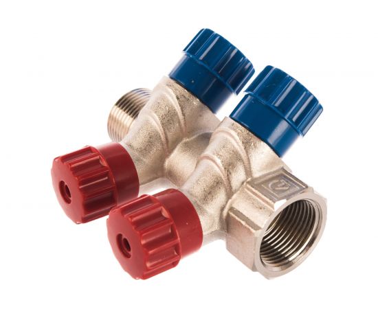 Коллектор с вентилем Valtec 2 выхода 3/4х 1/2 НР, никель VTc.560.N.0502 74965 – изображение 3