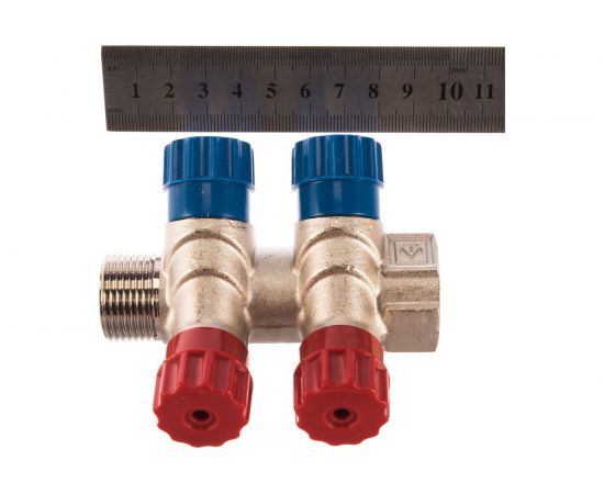 Коллектор с вентилем Valtec 2 выхода 3/4х 1/2 НР, никель VTc.560.N.0502 74965 – изображение 5