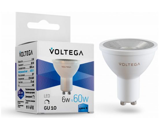 Светодиодная лампа VOLTEGA Софит линзованный GU10 4000К 6W диммируемый 7109 – изображение 5