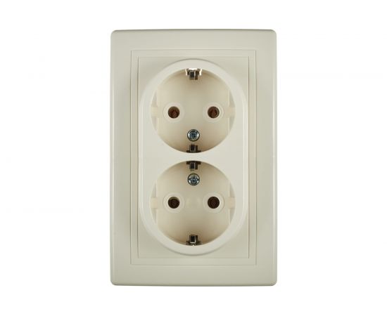 Двойная розетка Aling-conel PRESTIGE 16A 250В с поликарбонатовой вставкой, бежевая 604.99 113061 