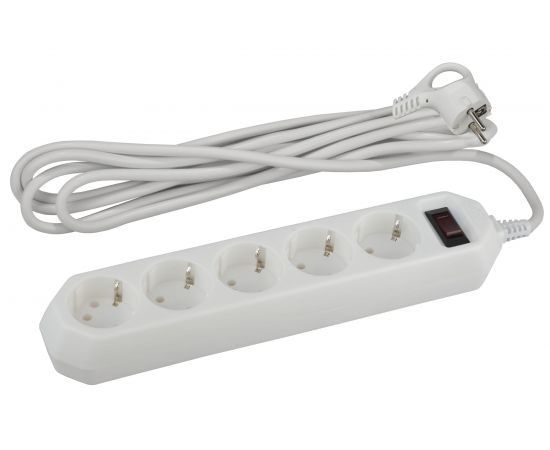 Сетевой фильтр ЭРА USF-5es-5m-W белый с заземлением 3x0,75мм2, с выкл, 5гн, 5м Б0019738 