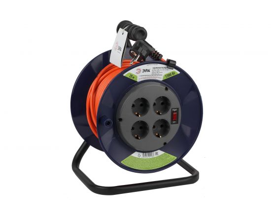 Силовой удлинитель ЭРА RPx4es3х0.75-20m, на пластиковой катушке, с заземлением, 4 гнезда, 20 м, ПВС 3х0.75 Б0046845 