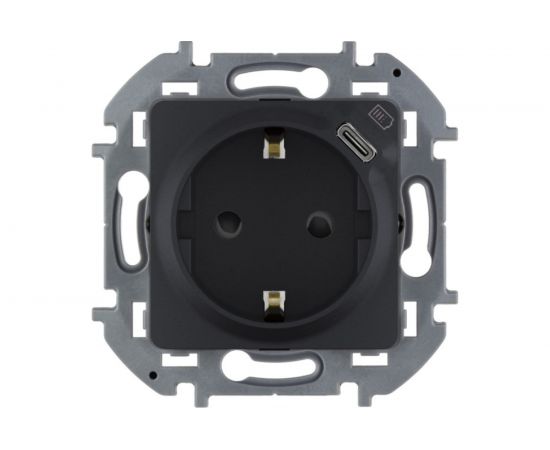 Розетка 2К+З 16А 250В с зарядным устройством USB C Legrand 1.5А 5В - INSPIRIA - антрацит 673773 