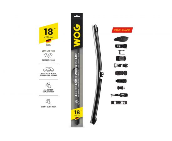 Щетка стеклоочистителя всесезонная бескаркасная бесшумная 18"/450 мм с адаптерами WOG WGC1404 – изображение 2