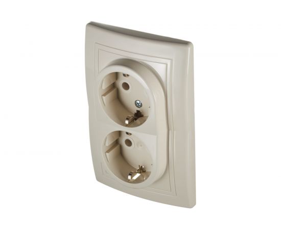 Двойная розетка Aling-conel PRESTIGE 16A 250В с поликарбонатовой вставкой, бежевая 604.99 113061 – изображение 2