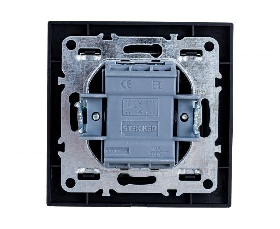 1-клавишный переключатель STEKKER PSW10-9005-03, 250В, 10А, серия Эрна, черный 39619 – изображение 2