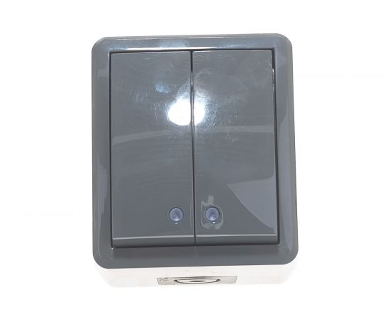 Двойной выключатель с подсветкой ЭРА 11-1405-03 IP54, 10АХ-250В, ОУ, Эксперт, серый Б0020678 – изображение 2