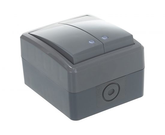 Двойной выключатель с подсветкой ЭРА 11-1405-03 IP54, 10АХ-250В, ОУ, Эксперт, серый Б0020678 – изображение 3