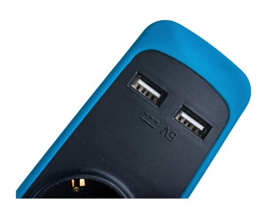 Electraline Удлинитель 5Р+2USB с выключателем 3x1-2М с заземлением силикон черно-синий 62157 – изображение 3