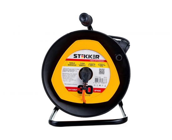 Удлинитель на пластиковой катушке STEKKER STD02-11-30, 30м, 1 гнездо с заземлением 3х1, оранжевый, 39635 – изображение 3