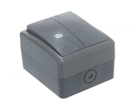 Двойной выключатель с подсветкой ЭРА 11-1405-03 IP54, 10АХ-250В, ОУ, Эксперт, серый Б0020678 – изображение 4