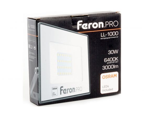 Светодиодный многоматричный прожектор FERON LL-1000, 30W, 6400К, 3000Lm, IP65, 28хOSRAM чёрный 41539 – изображение 4