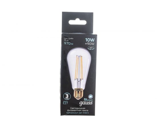 Лампа Gauss Filament ST64 10W 970lm 4100К Е27 LED 1/10/40 157802210 – изображение 5