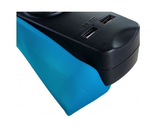 Electraline Удлинитель 5Р+2USB с выключателем 3x1-2М с заземлением силикон черно-синий 62157 – изображение 6