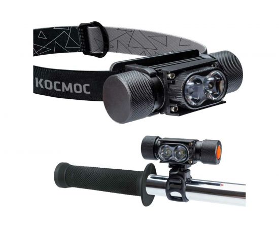 Налобный велосипедный аккумуляторный фонарь КОСМОС 10Вт LED, съемный Li-ion 18650 1200mAh, алюминий, USB шнур KOS501Lit 