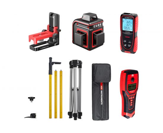 Комплект ADA лазерный уровень, дальномер, детектор проводки, элевационный штатив-штанга S А00697 