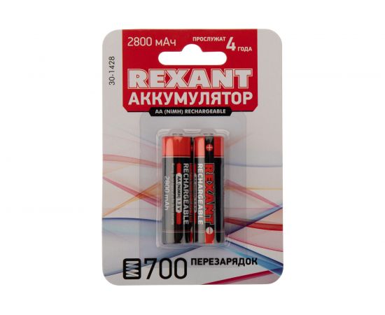 Пальчиковый аккумулятор REXANT NiMH AA 1.2 В 2800 мАч 2 шт 30-1428 – изображение 2