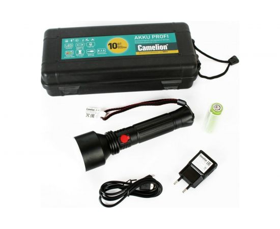 Аккумуляторный фонарь Camelion E163 3,7В, черный, T40 LED, 10 Ватт, 3 режима, алюминий, бокс 14279 – изображение 3