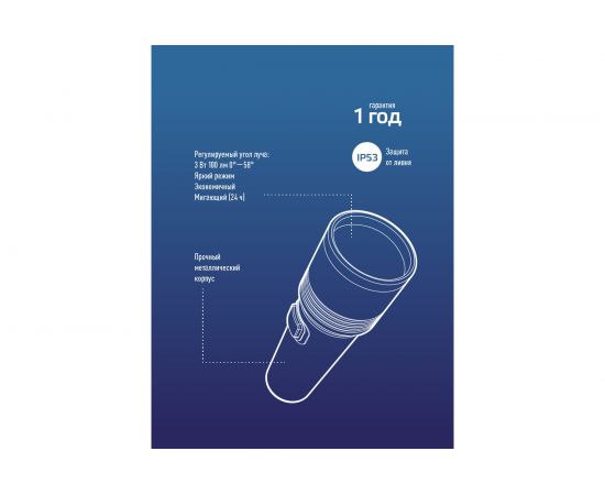 Ручной аккумуляторный фонарь КОСМОС 3Вт LED, линза, зум, Li-ion18650 1200mAh, анодированный алюминий, USB-шнур KOS111Lit – изображение 6