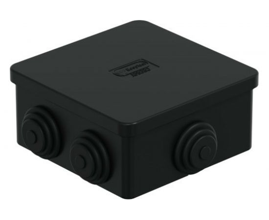 Распределительная коробка Экопласт JBR080 о/п с крышкой D=80x40, 4 вых,IP44 цвет чёрный, подходит для монтаж. пистолета 44005BL-1 