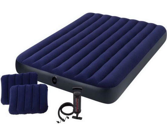 Надувной матрас с подушками и насосом Intex Classic Downy Airbed Fiber-Tech, 152х203х25 см 64765 