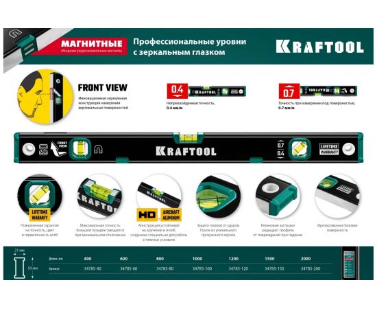 Магнитный уровень KRAFTOOL с зеркальным глазком 800 мм 34785-80 – изображение 11