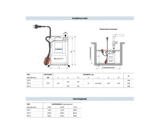 Дренажный насос для чистой воды Pedrollo TOP 1 floor 48TOPF11A1 – изображение 3