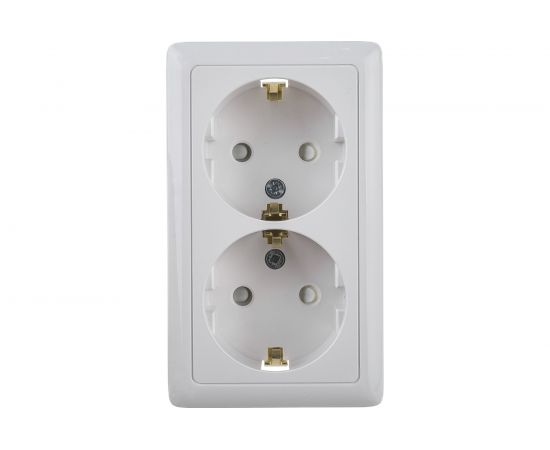 Розетка Schneider Electric 2-м ОП Хит 16А IP20 с заземл. защ. шторки бел. RA16-239-B 