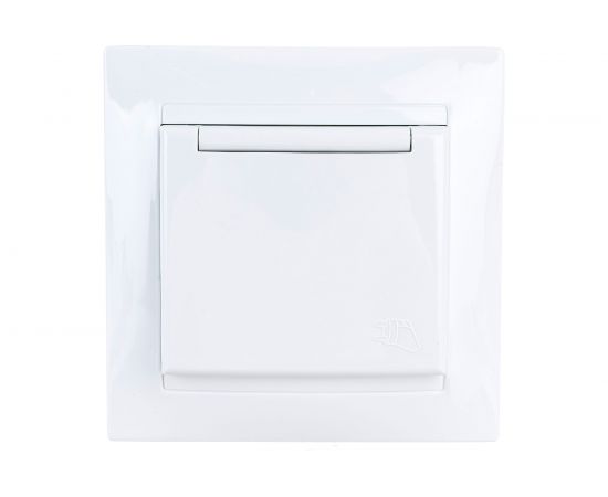 Розетка с защитными шторками и крышкой, белая 2П+З 16А 250В TDM Лама SQ1815-0014 