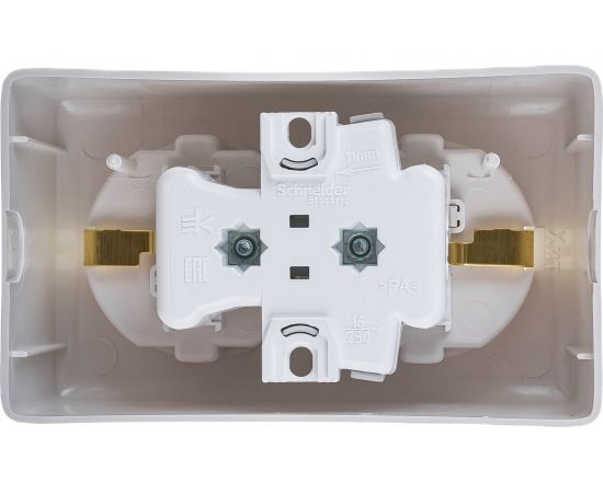 Розетка Schneider Electric 2-м ОП Хит 16А IP20 с заземл. защ. шторки бел. RA16-239-B – изображение 2